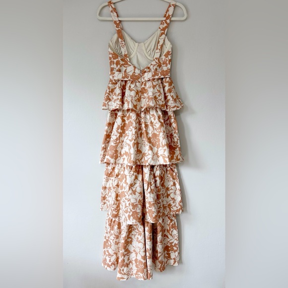 NWT Lovers & Friends Corey Maxi Dress in Caramel Brown Floral Tiered Summer Maxi - Picture 7 of 13